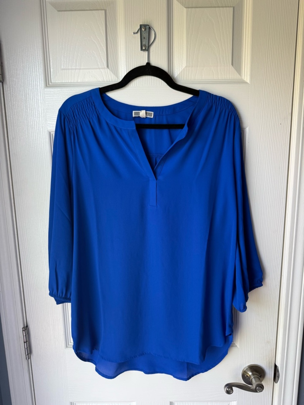 Pleione Electric Blue V-Neck Tunic Blouse